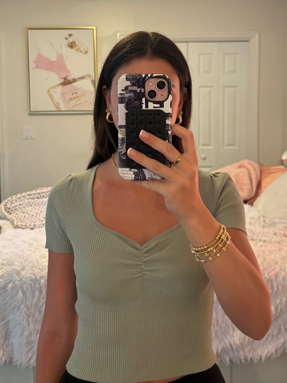 Light Gray Ribbed Knit V-Neck Top